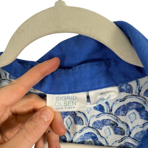 Sigrid Olsen Blue 100% Linen Tunic Top Coastal Beach Vacation Womens Large - Picture 3 of 7